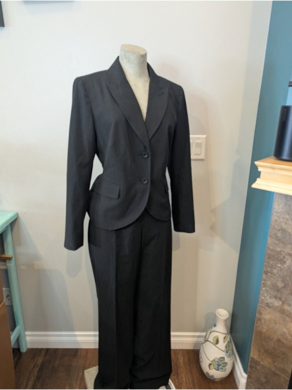 Vintage 90s Pinstripe Pantsuit by Rickis, Black With white pinstripes Sz 10/12
